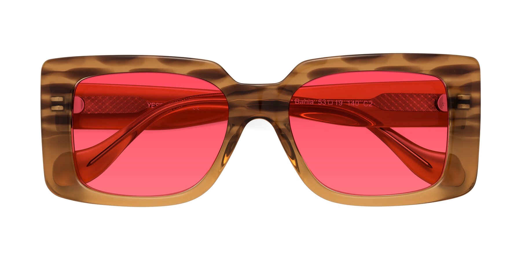 Folded Front of Bahia in Amber Striped with Red Tinted Lenses