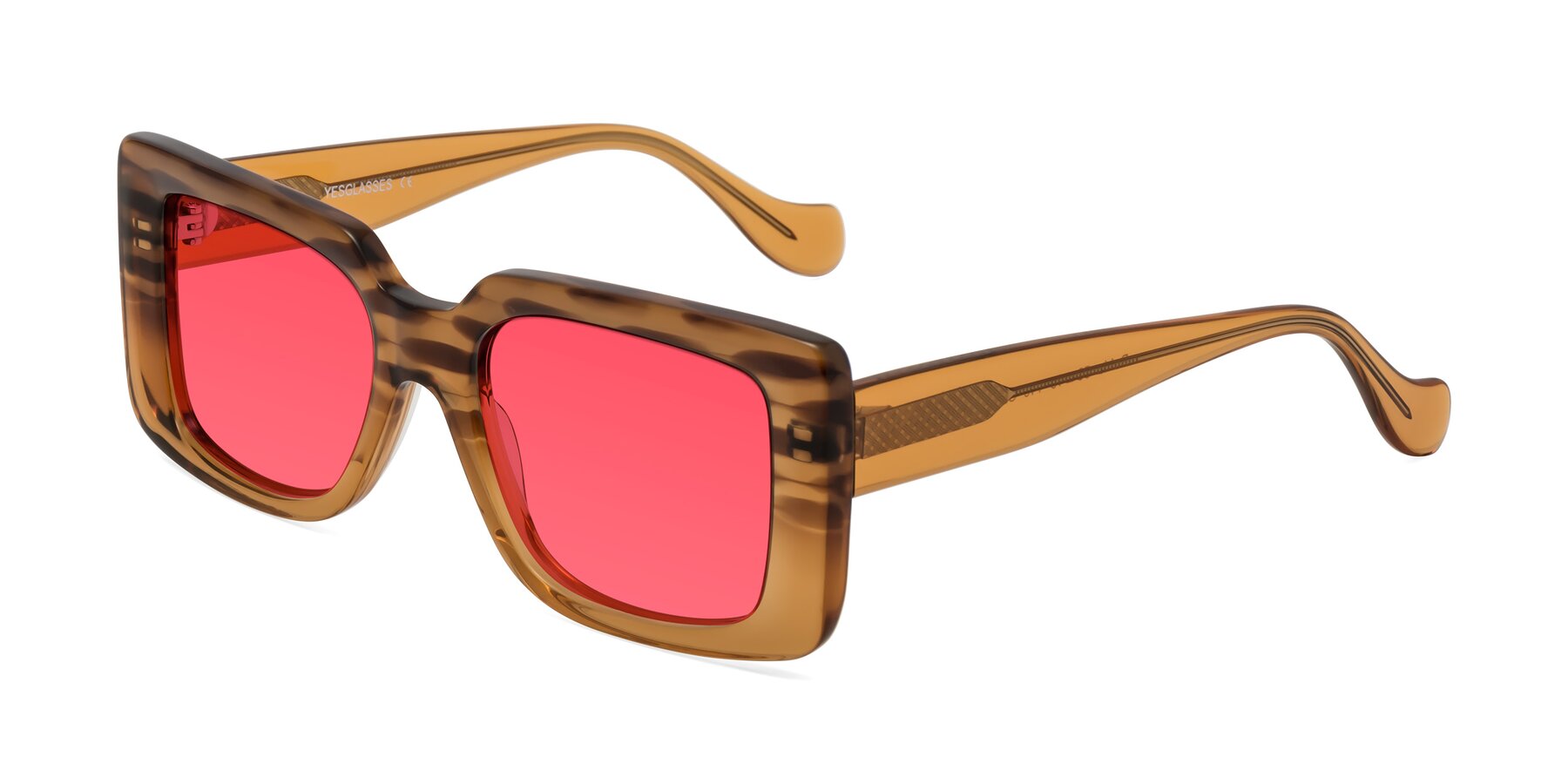 Angle of Bahia in Amber Striped with Red Tinted Lenses