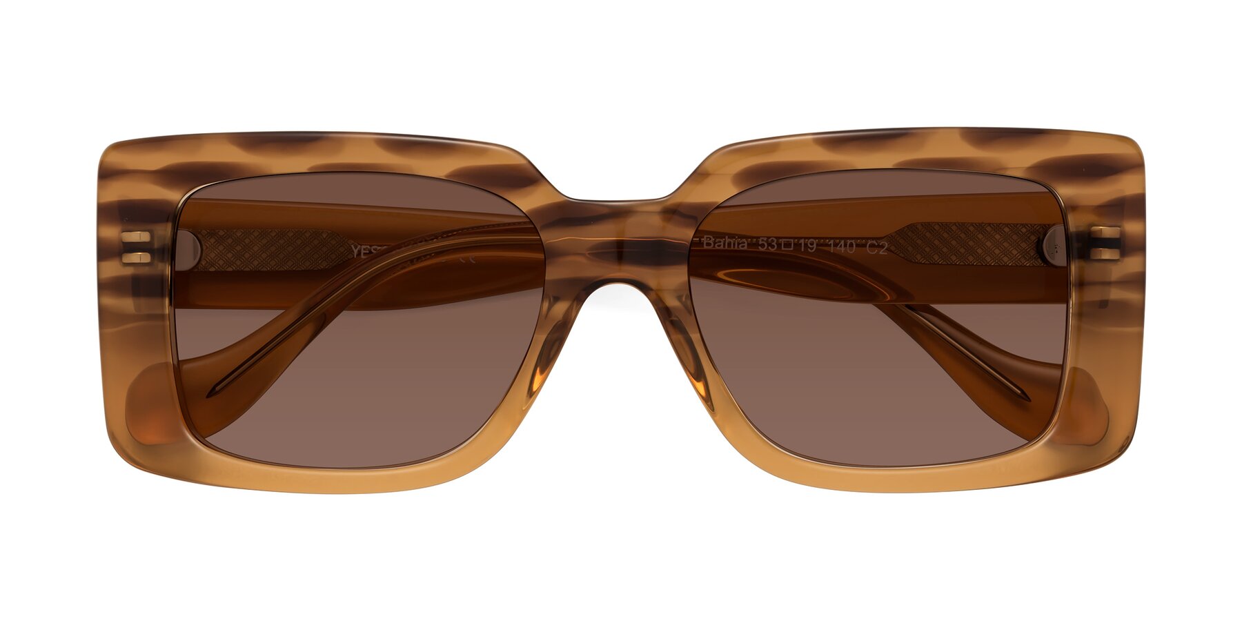 Folded Front of Bahia in Amber Striped with Brown Tinted Lenses