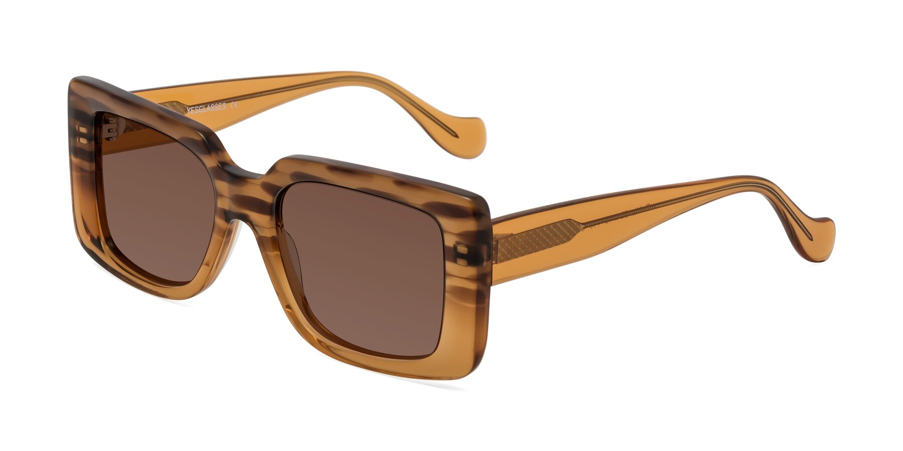 Angle of Bahia in Amber Striped with Brown Tinted Lenses