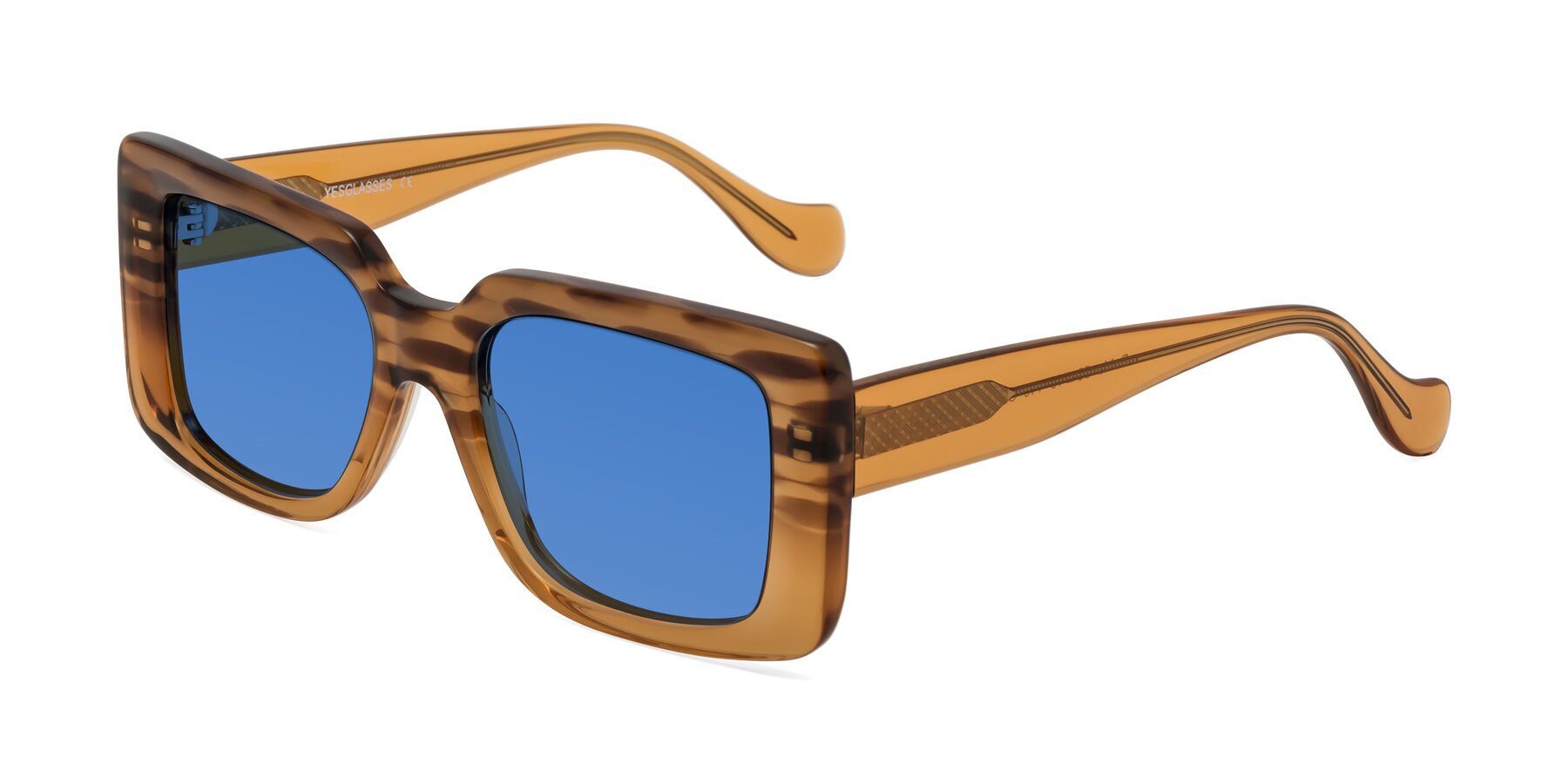 Angle of Bahia in Amber Striped with Blue Tinted Lenses