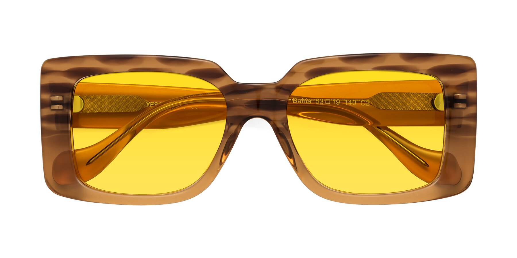 Folded Front of Bahia in Amber Striped with Yellow Tinted Lenses