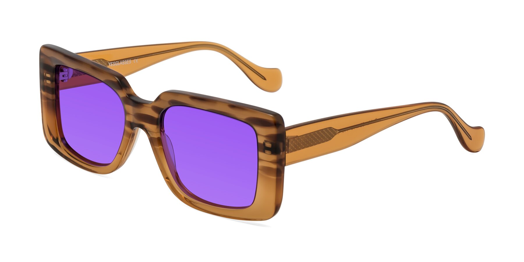 Angle of Bahia in Amber Striped with Purple Tinted Lenses