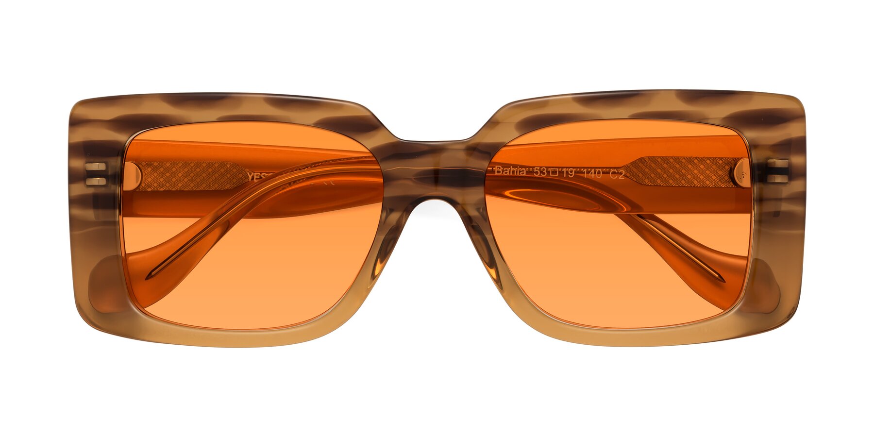 Folded Front of Bahia in Amber Striped with Orange Tinted Lenses