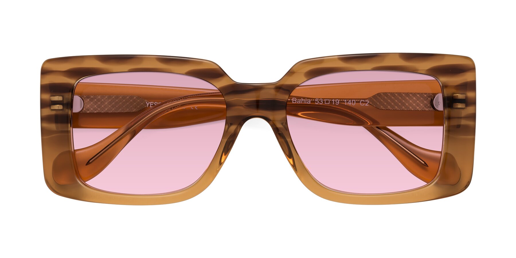 Folded Front of Bahia in Amber Striped with Light Wine Tinted Lenses