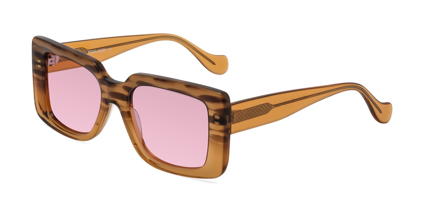 Angle of Bahia in Amber Striped with Light Wine Tinted Lenses