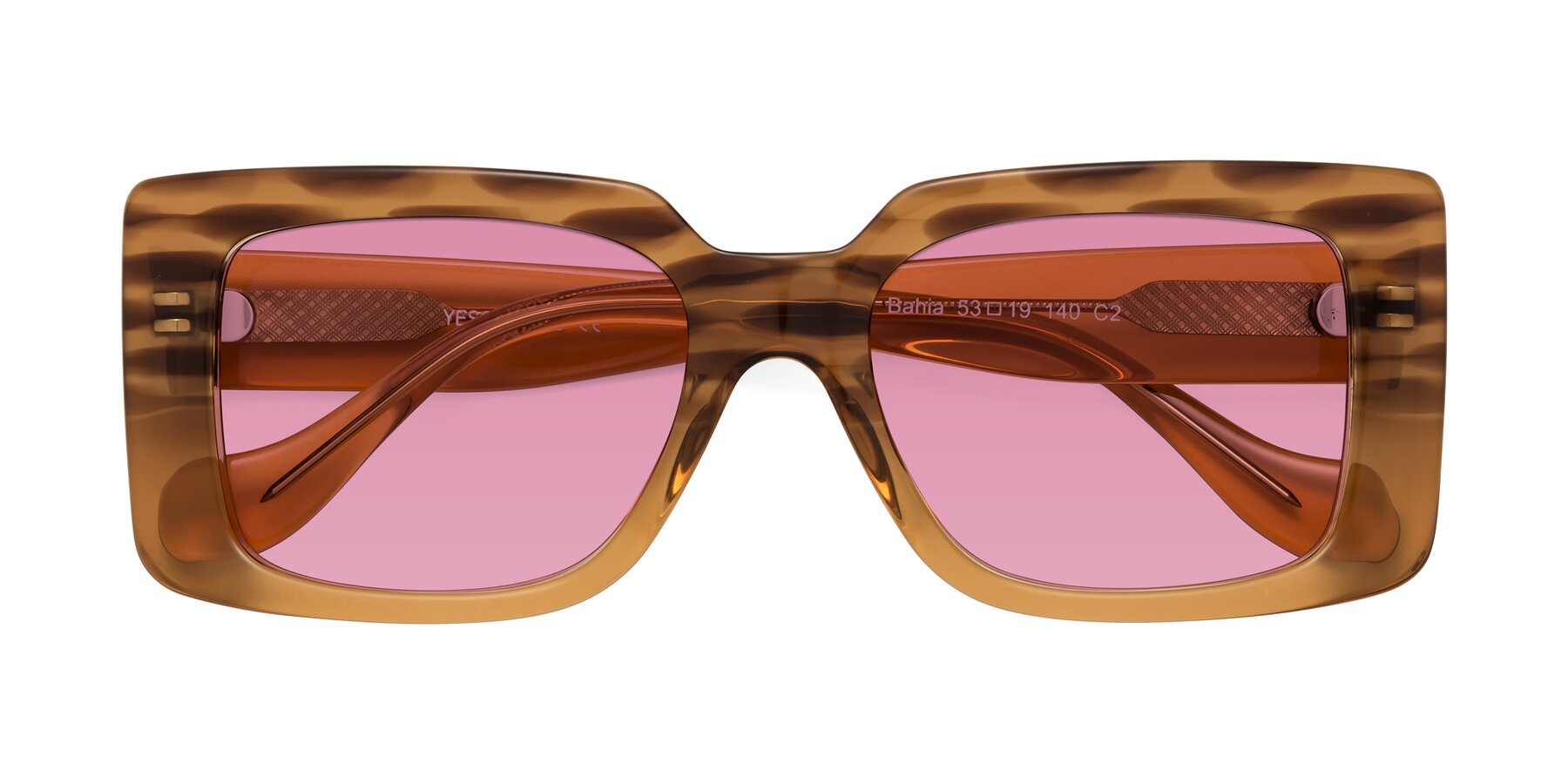 Folded Front of Bahia in Amber Striped with Medium Wine Tinted Lenses