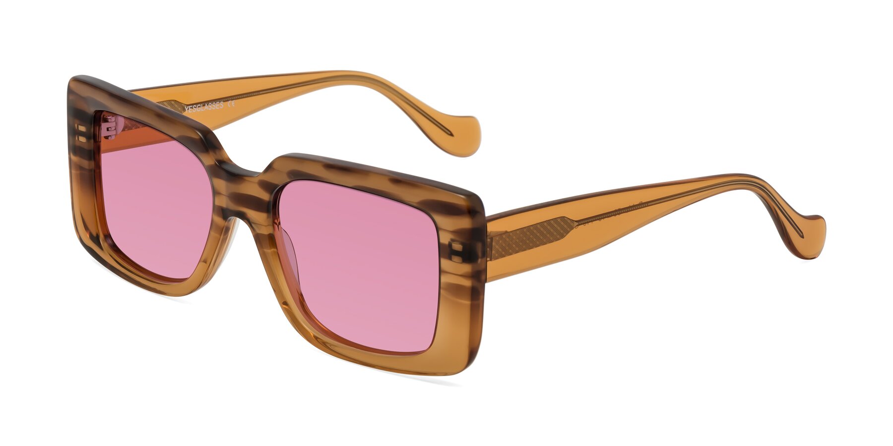 Angle of Bahia in Amber Striped with Medium Wine Tinted Lenses