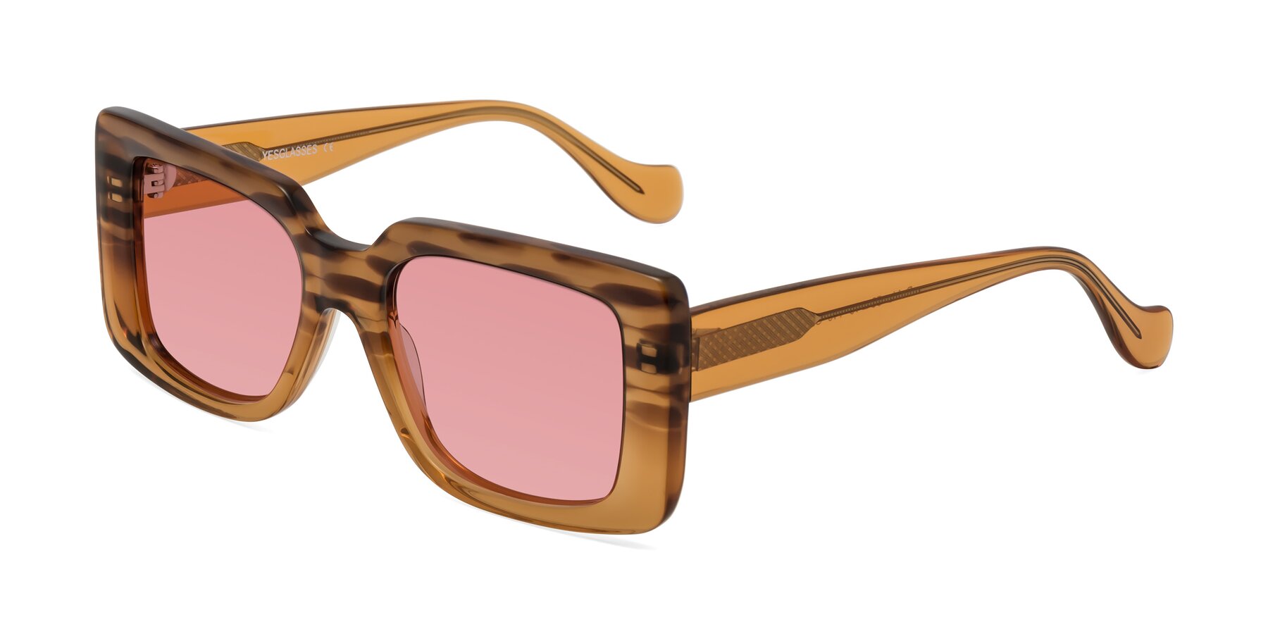 Angle of Bahia in Amber Striped with Medium Garnet Tinted Lenses