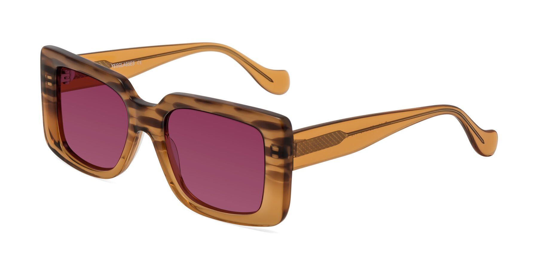 Angle of Bahia in Amber Striped with Wine Tinted Lenses