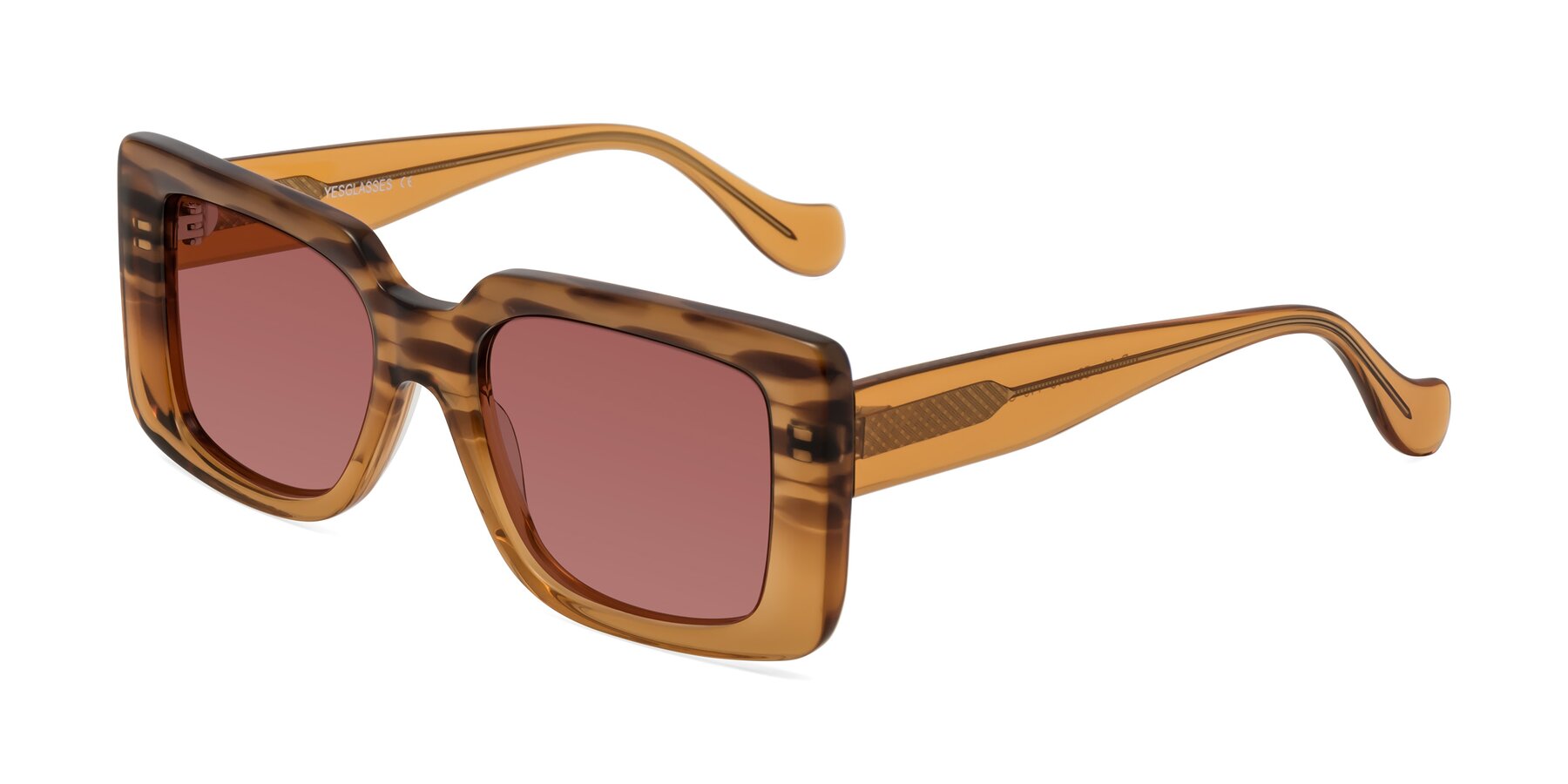 Angle of Bahia in Amber Striped with Garnet Tinted Lenses