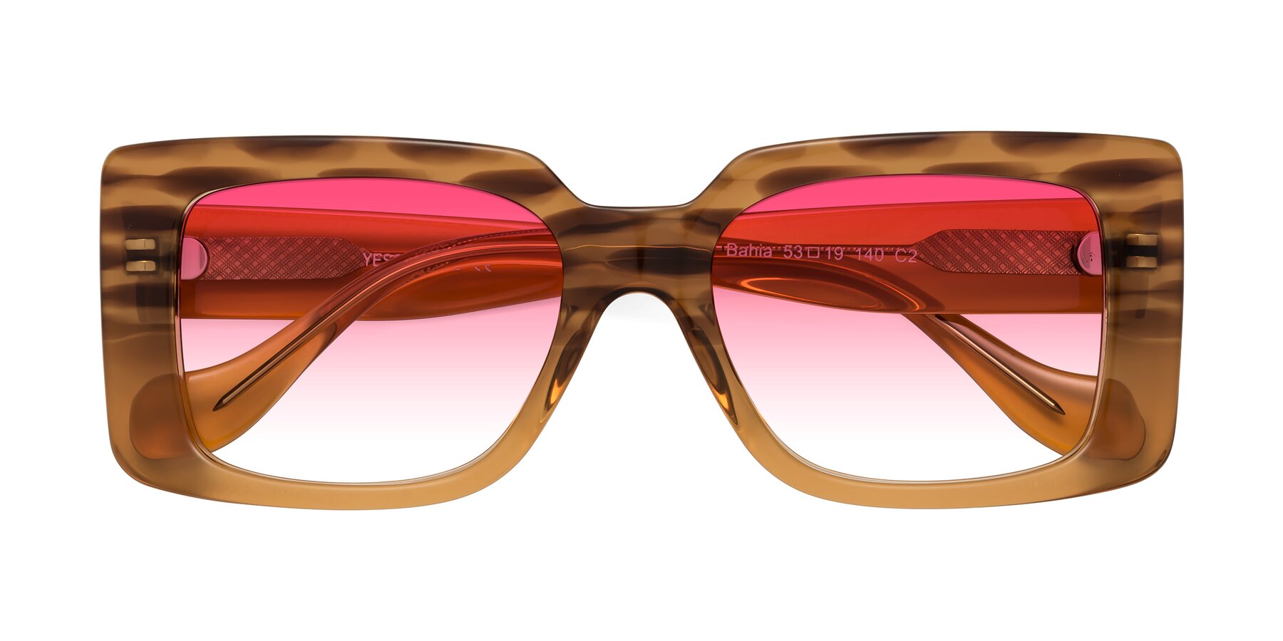 Folded Front of Bahia in Amber Striped with Pink Gradient Lenses