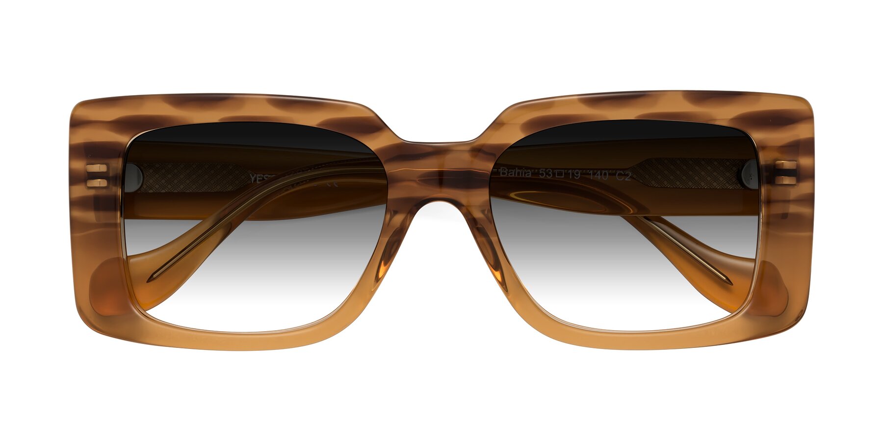 Folded Front of Bahia in Amber Striped with Gray Gradient Lenses