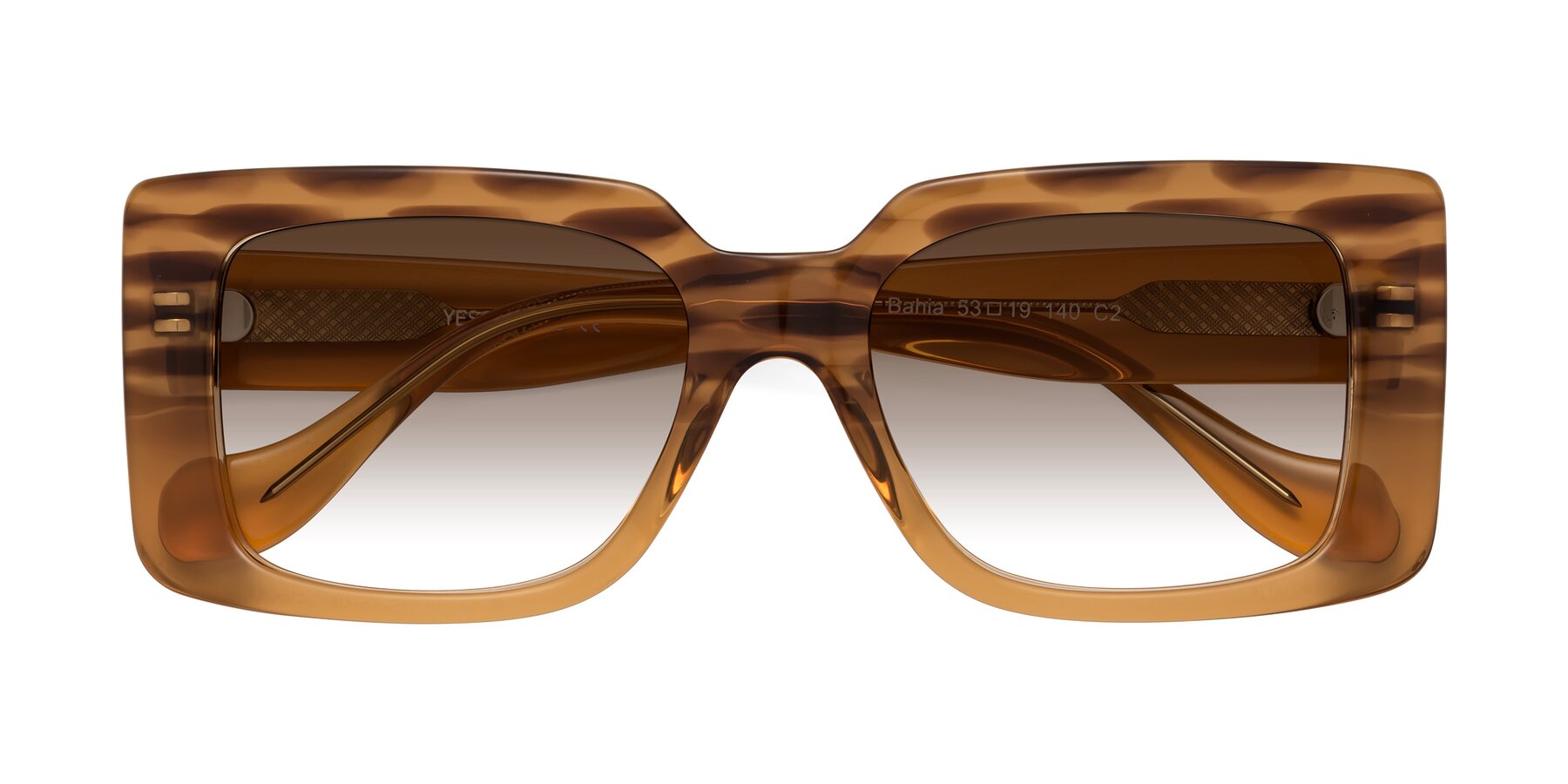 Folded Front of Bahia in Amber Striped with Brown Gradient Lenses