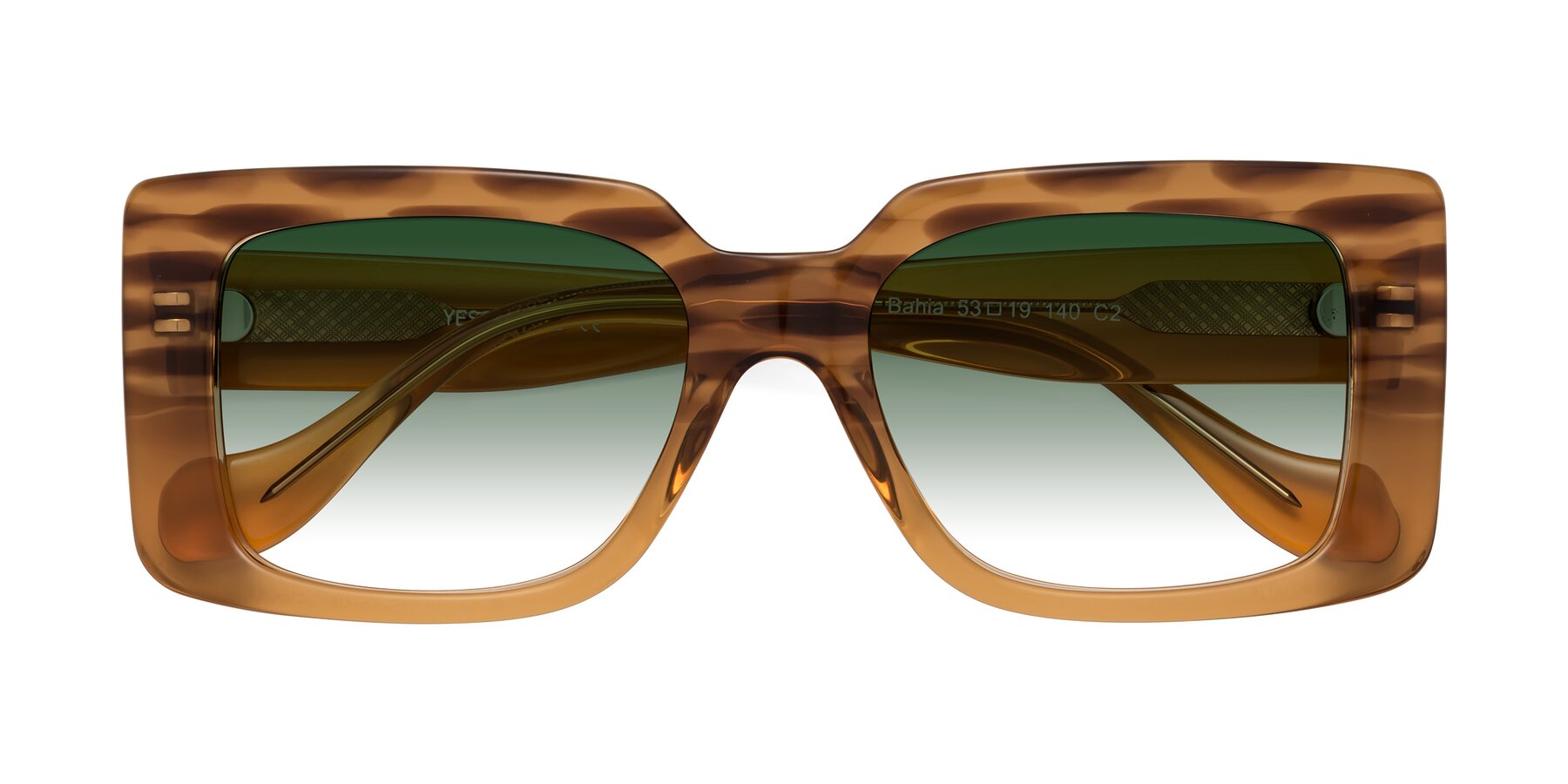 Folded Front of Bahia in Amber Striped with Green Gradient Lenses