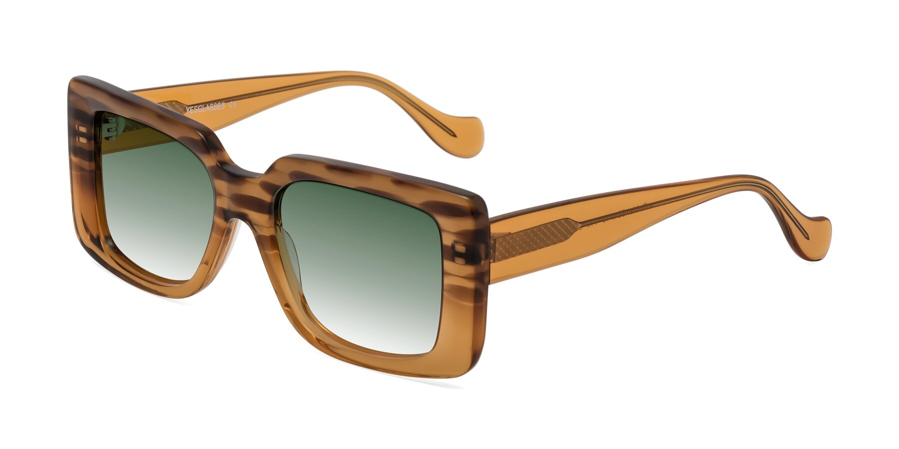 Angle of Bahia in Amber Striped with Green Gradient Lenses