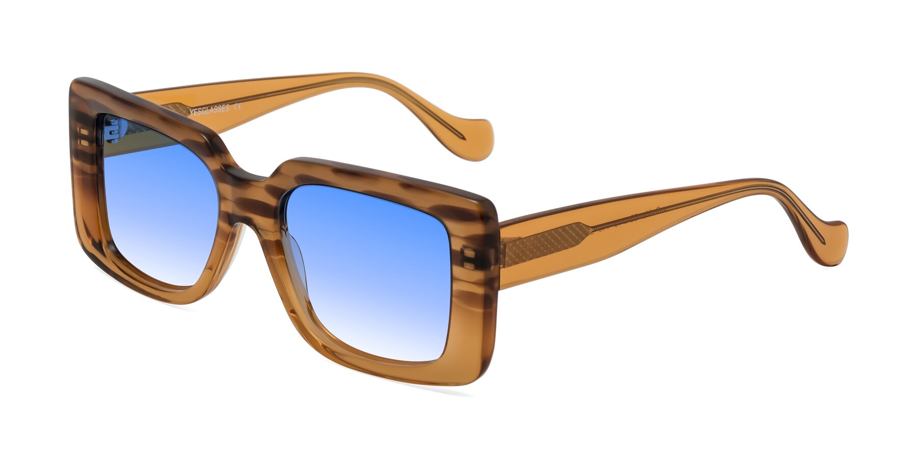 Angle of Bahia in Amber Striped with Blue Gradient Lenses