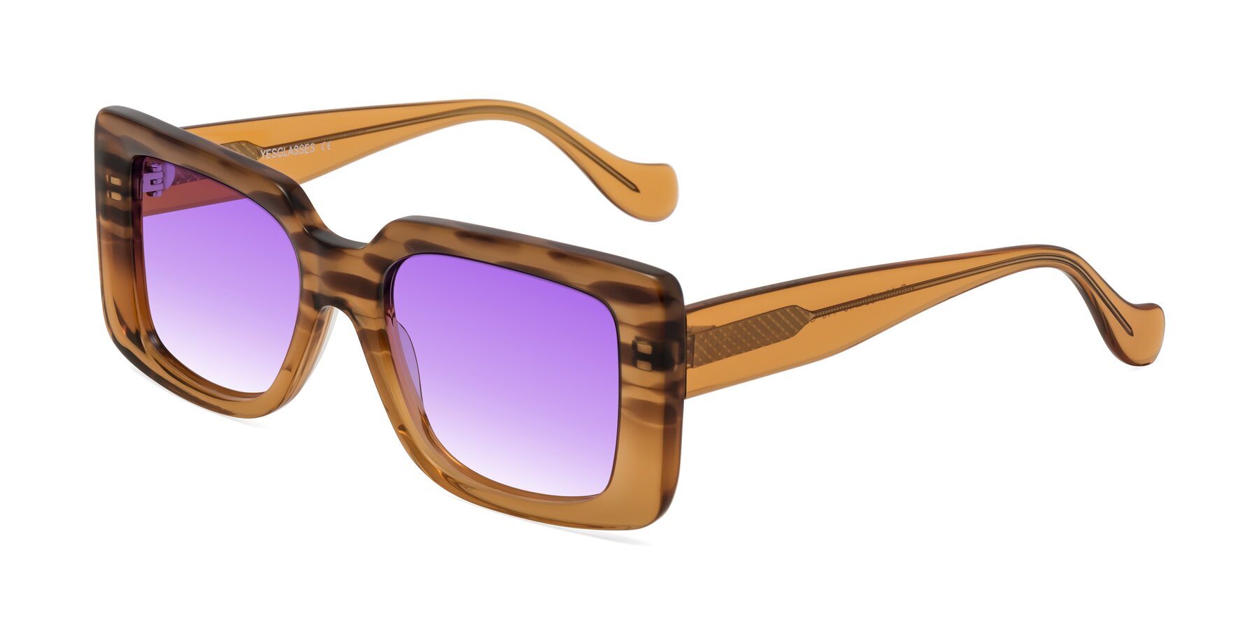 Angle of Bahia in Amber Striped with Purple Gradient Lenses