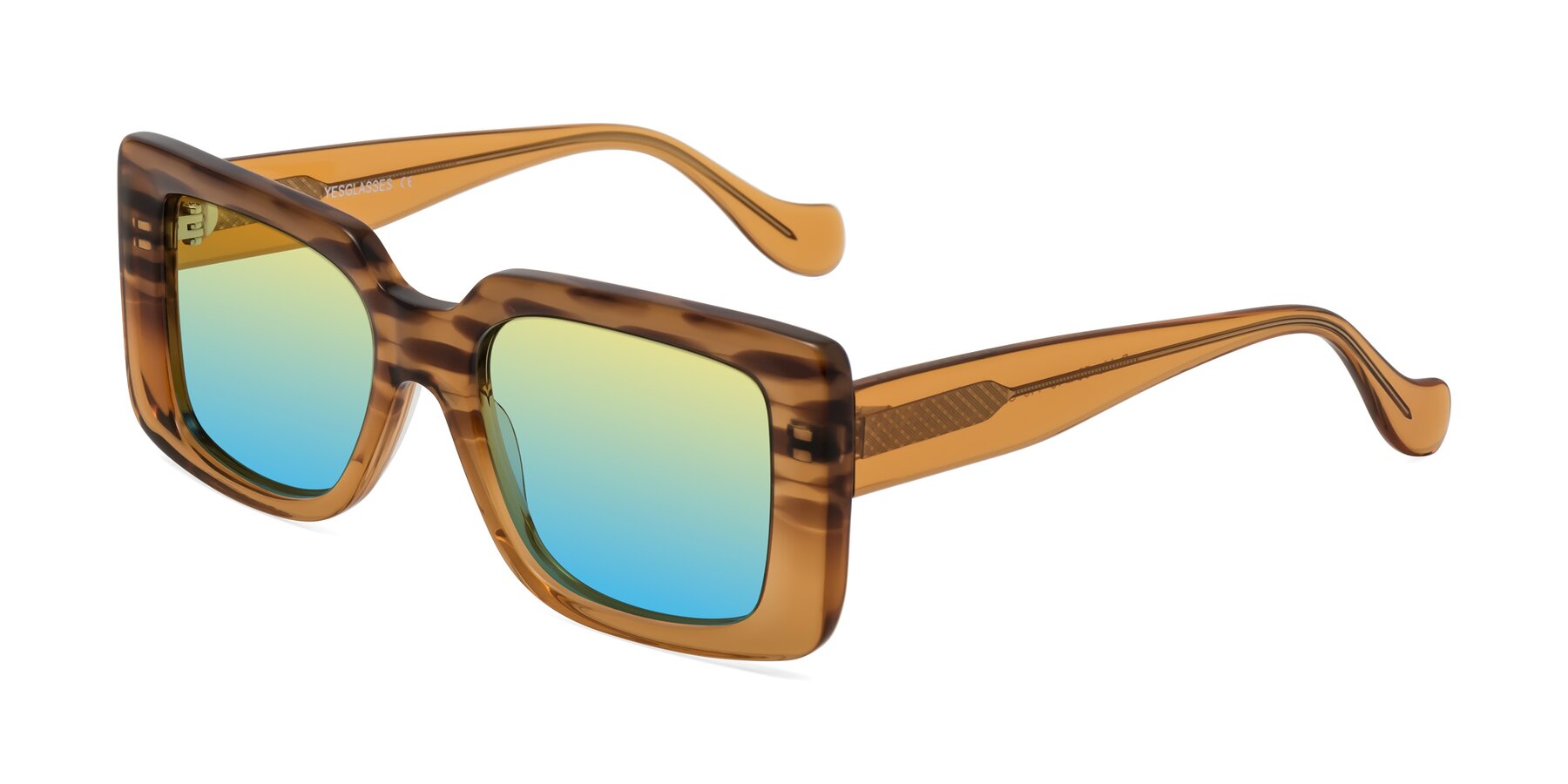 Angle of Bahia in Amber Striped with Yellow / Blue Gradient Lenses