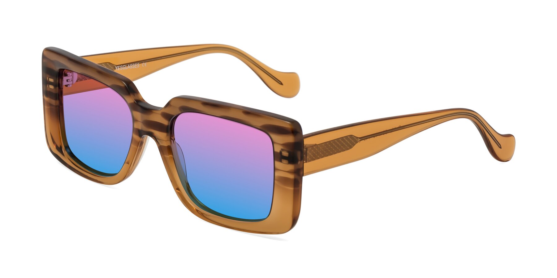 Angle of Bahia in Amber Striped with Pink / Blue Gradient Lenses