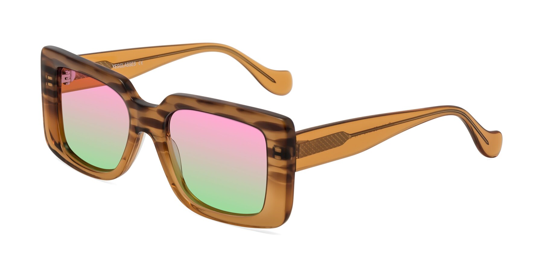 Angle of Bahia in Amber Striped with Pink / Green Gradient Lenses