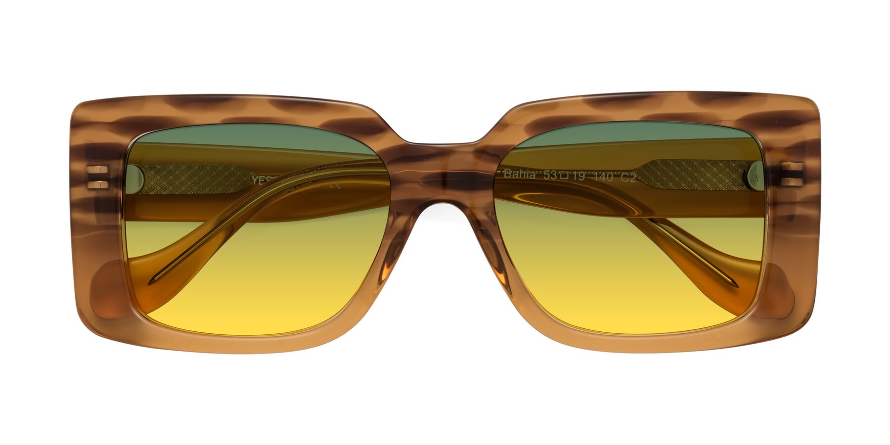 Folded Front of Bahia in Amber Striped with Green / Yellow Gradient Lenses
