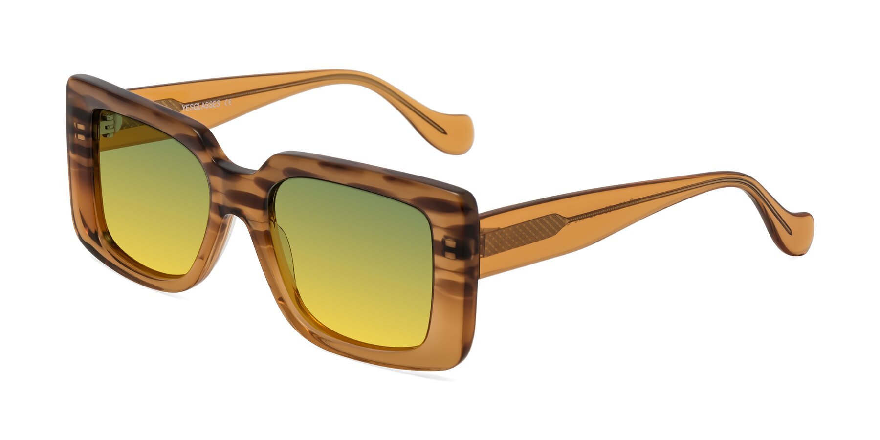 Angle of Bahia in Amber Striped with Green / Yellow Gradient Lenses