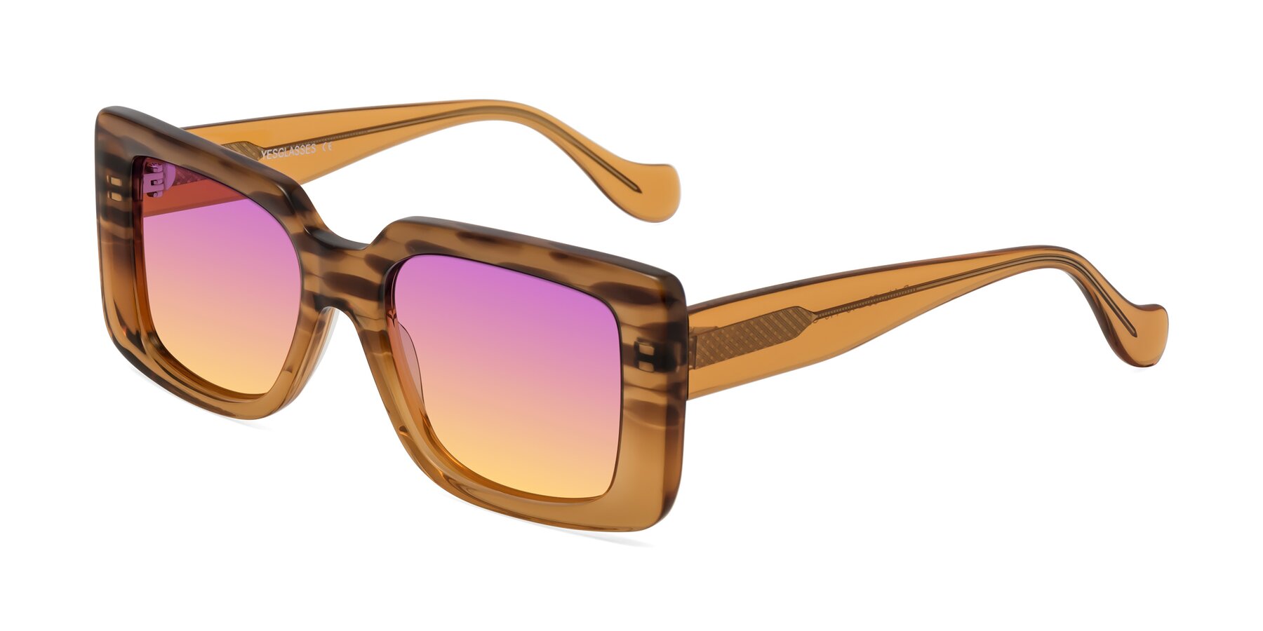 Angle of Bahia in Amber Striped with Purple / Yellow Gradient Lenses