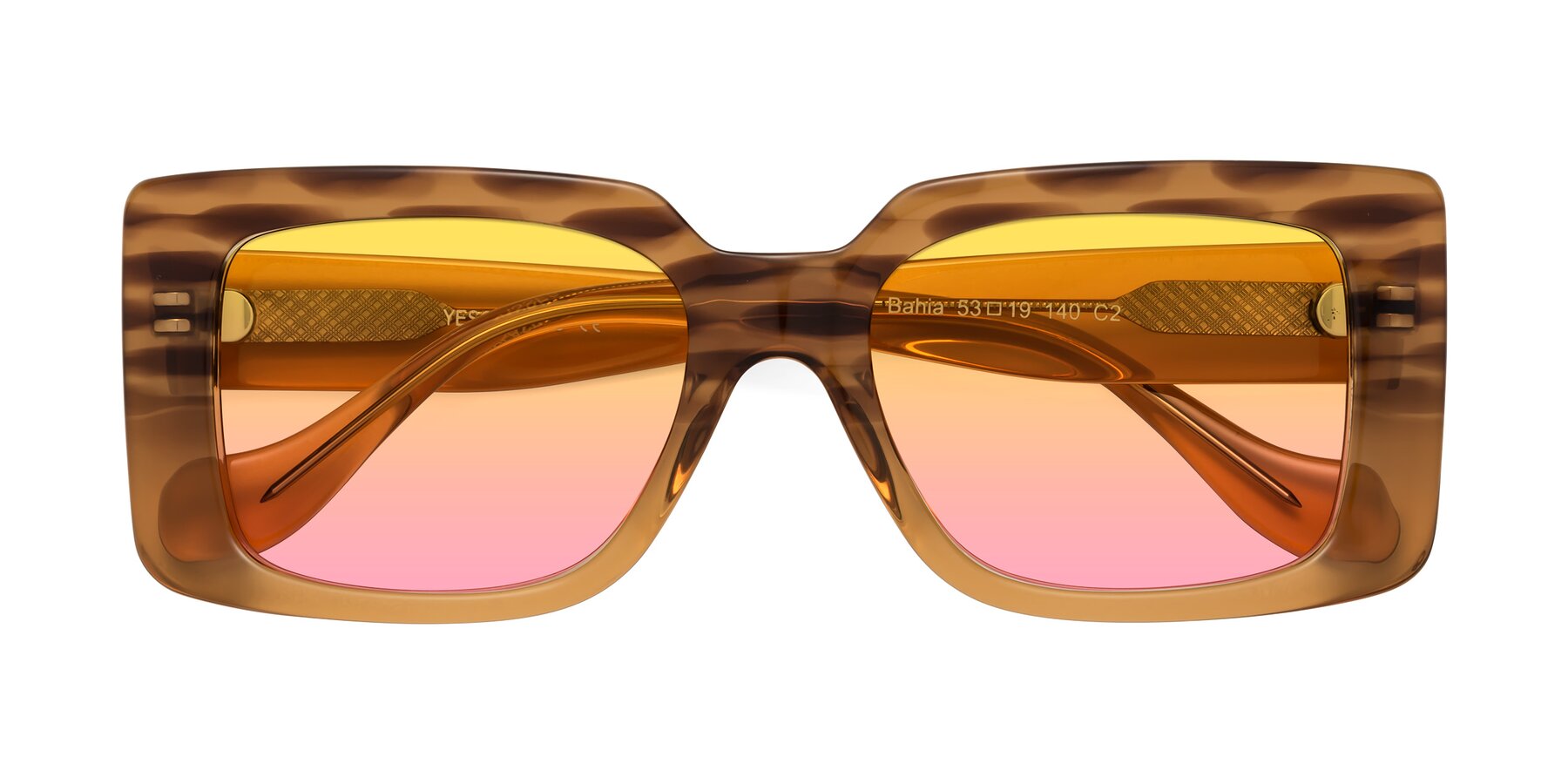Folded Front of Bahia in Amber Striped with Yellow / Pink Gradient Lenses