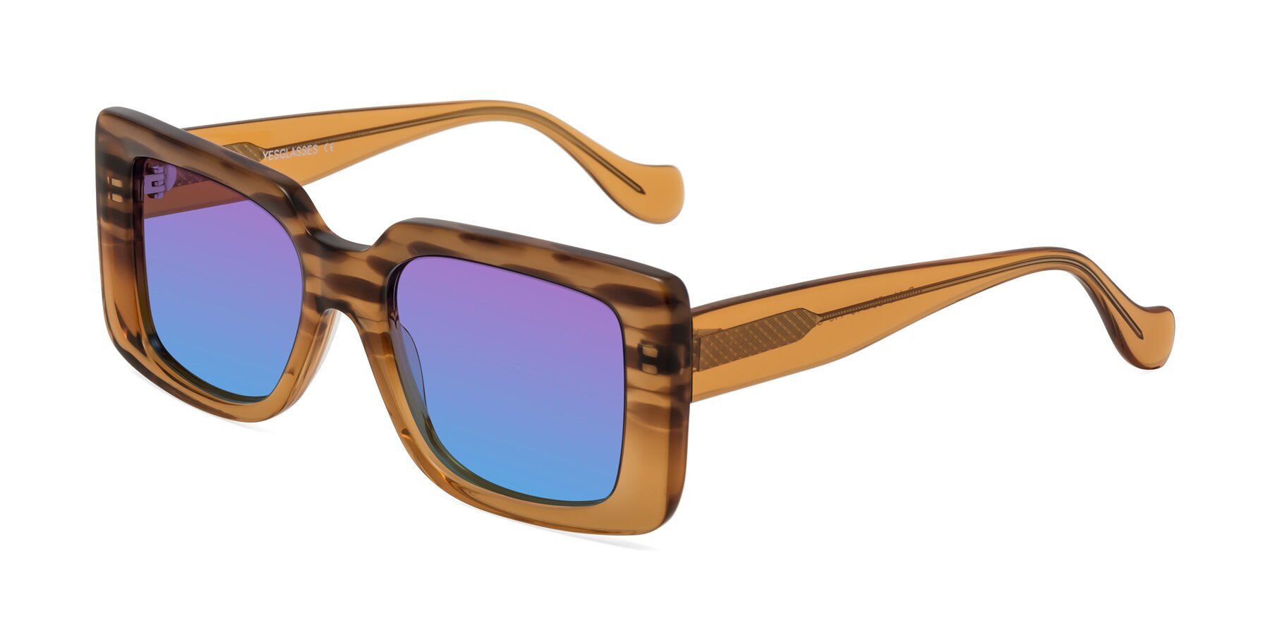 Angle of Bahia in Amber Striped with Purple / Blue Gradient Lenses