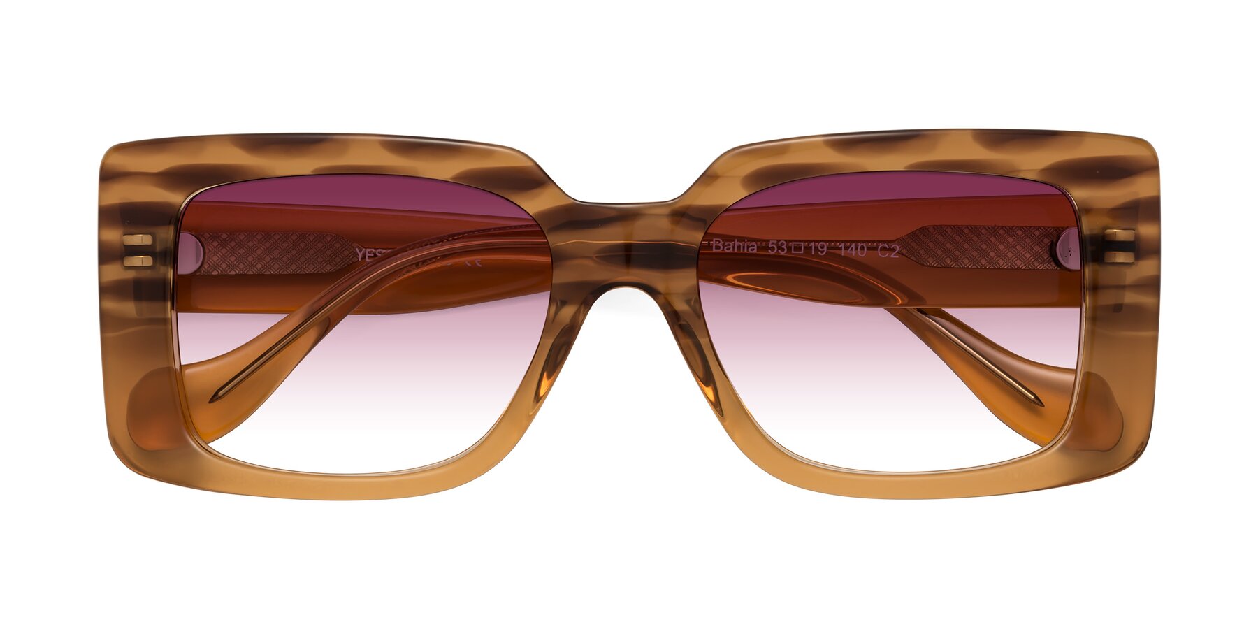 Folded Front of Bahia in Amber Striped with Wine Gradient Lenses