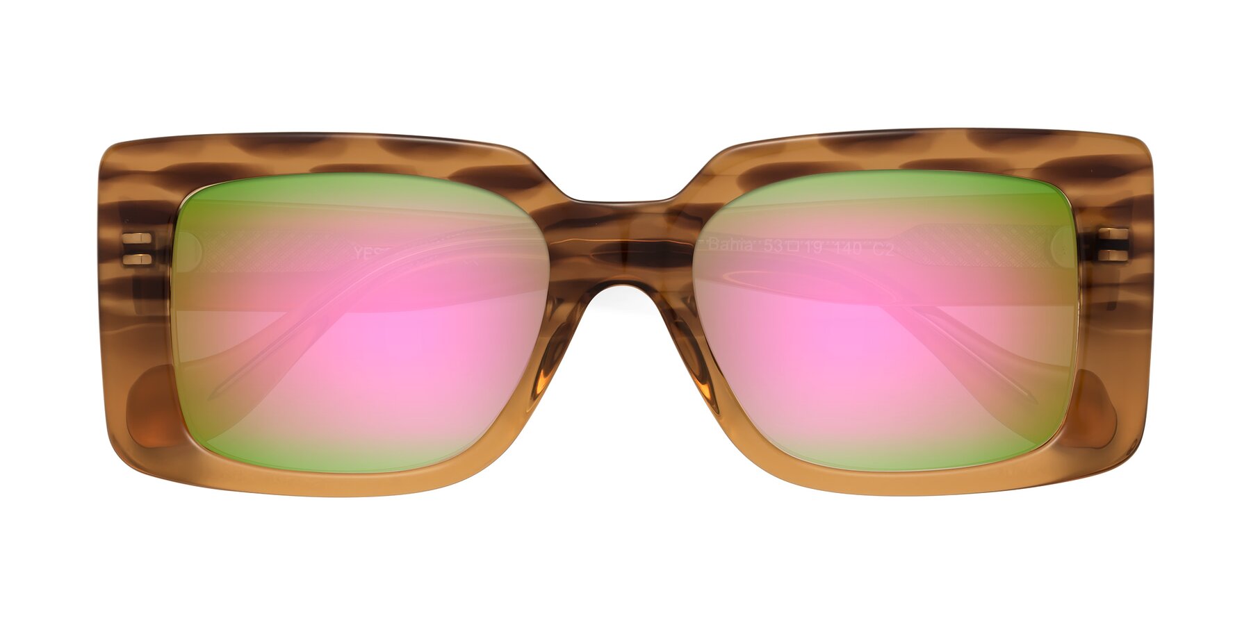 Folded Front of Bahia in Amber Striped with Pink Mirrored Lenses