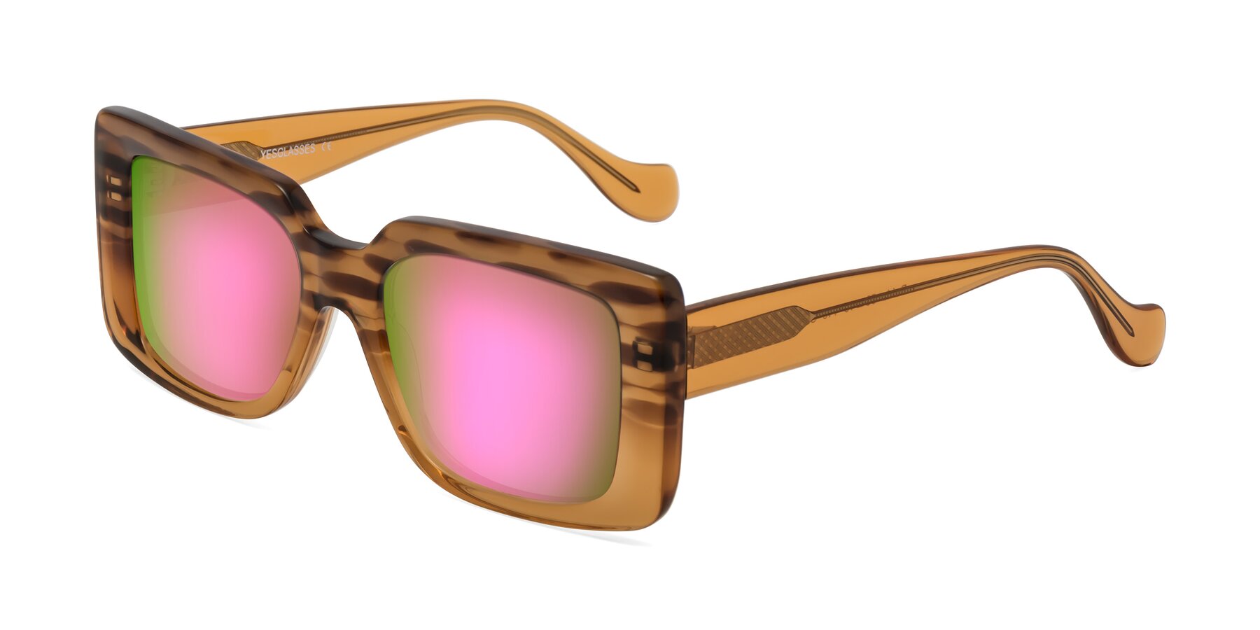 Angle of Bahia in Amber Striped with Pink Mirrored Lenses