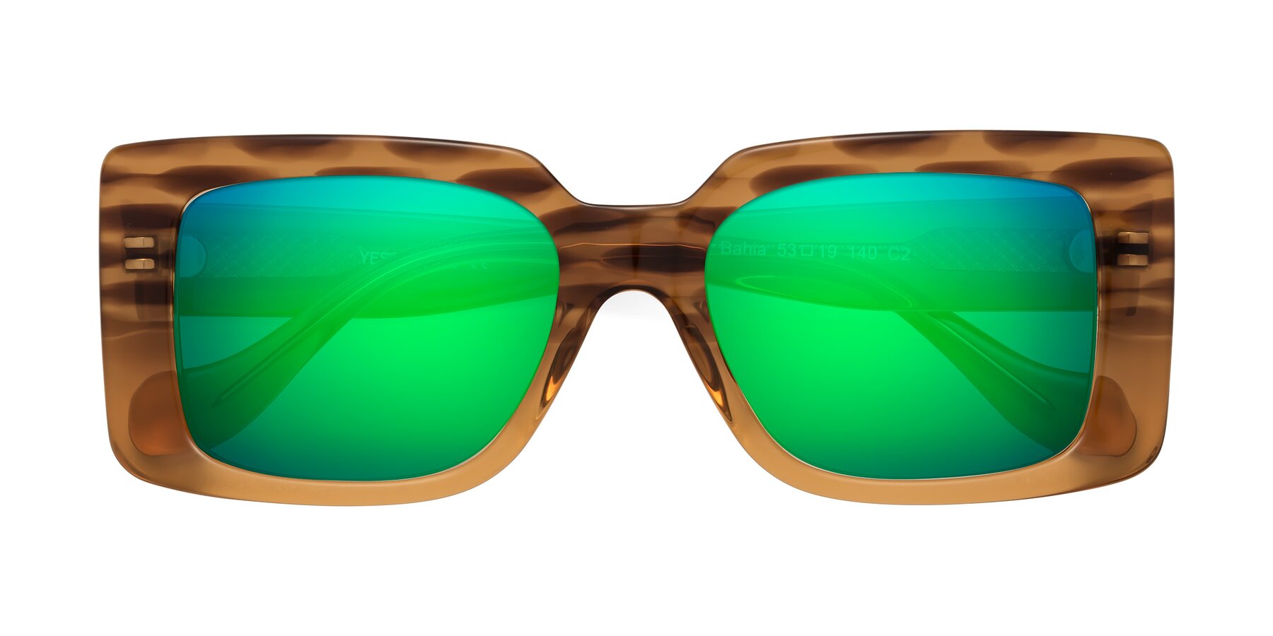 Folded Front of Bahia in Amber Striped with Green Mirrored Lenses