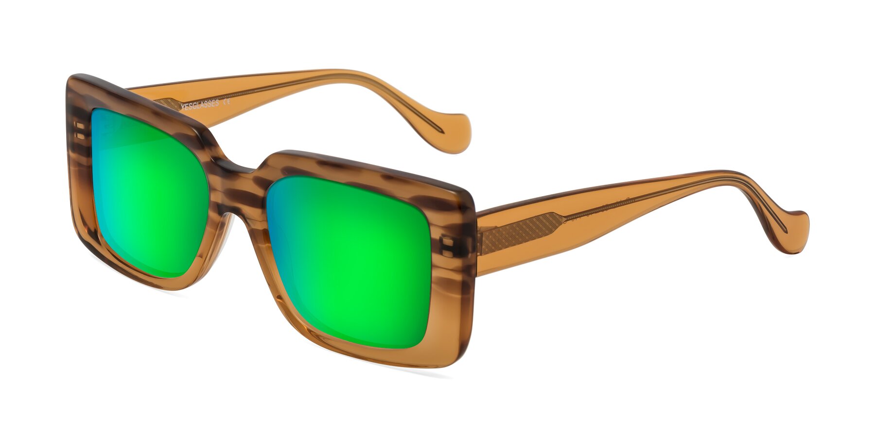 Angle of Bahia in Amber Striped with Green Mirrored Lenses