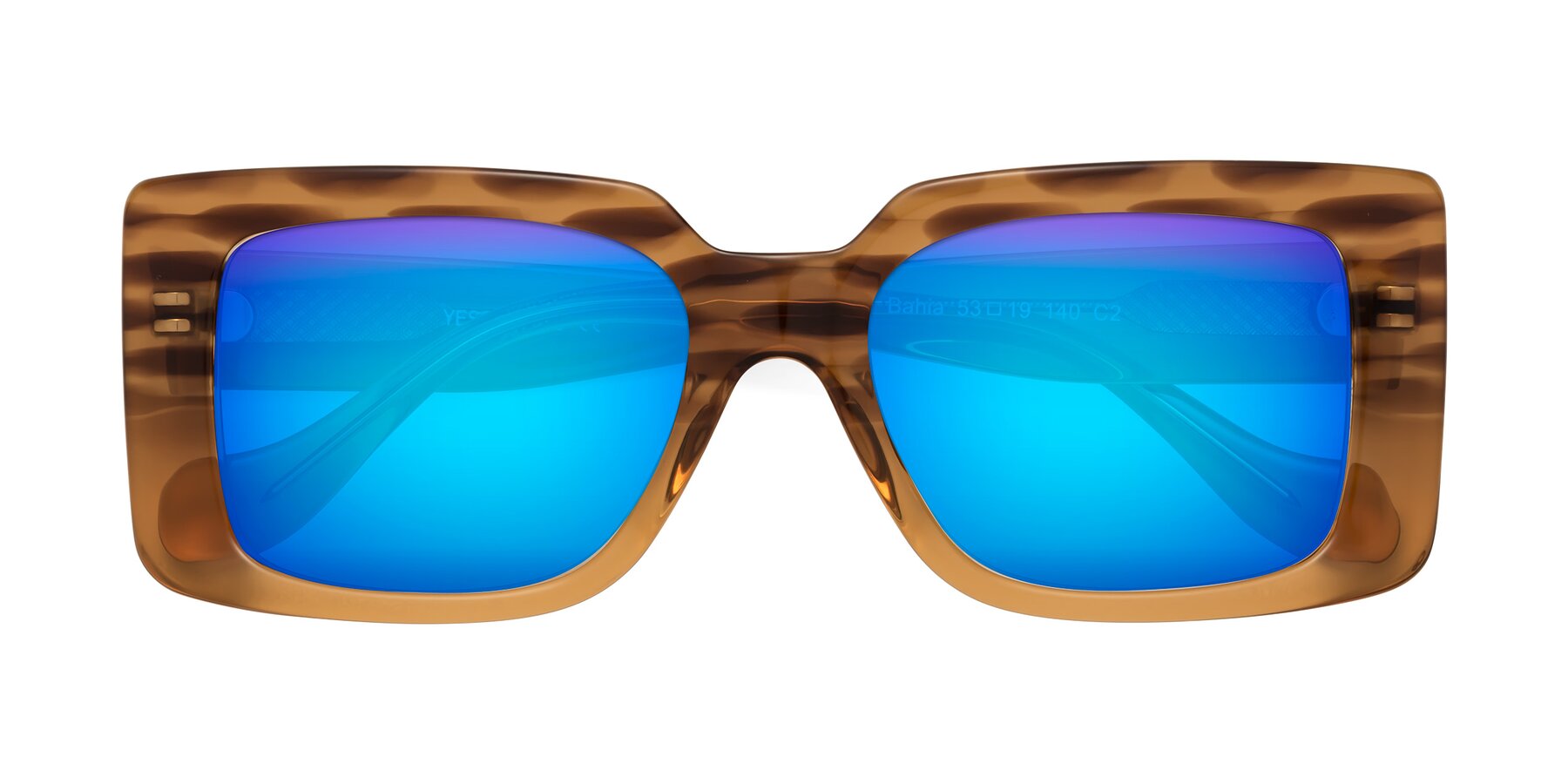 Folded Front of Bahia in Amber Striped with Blue Mirrored Lenses