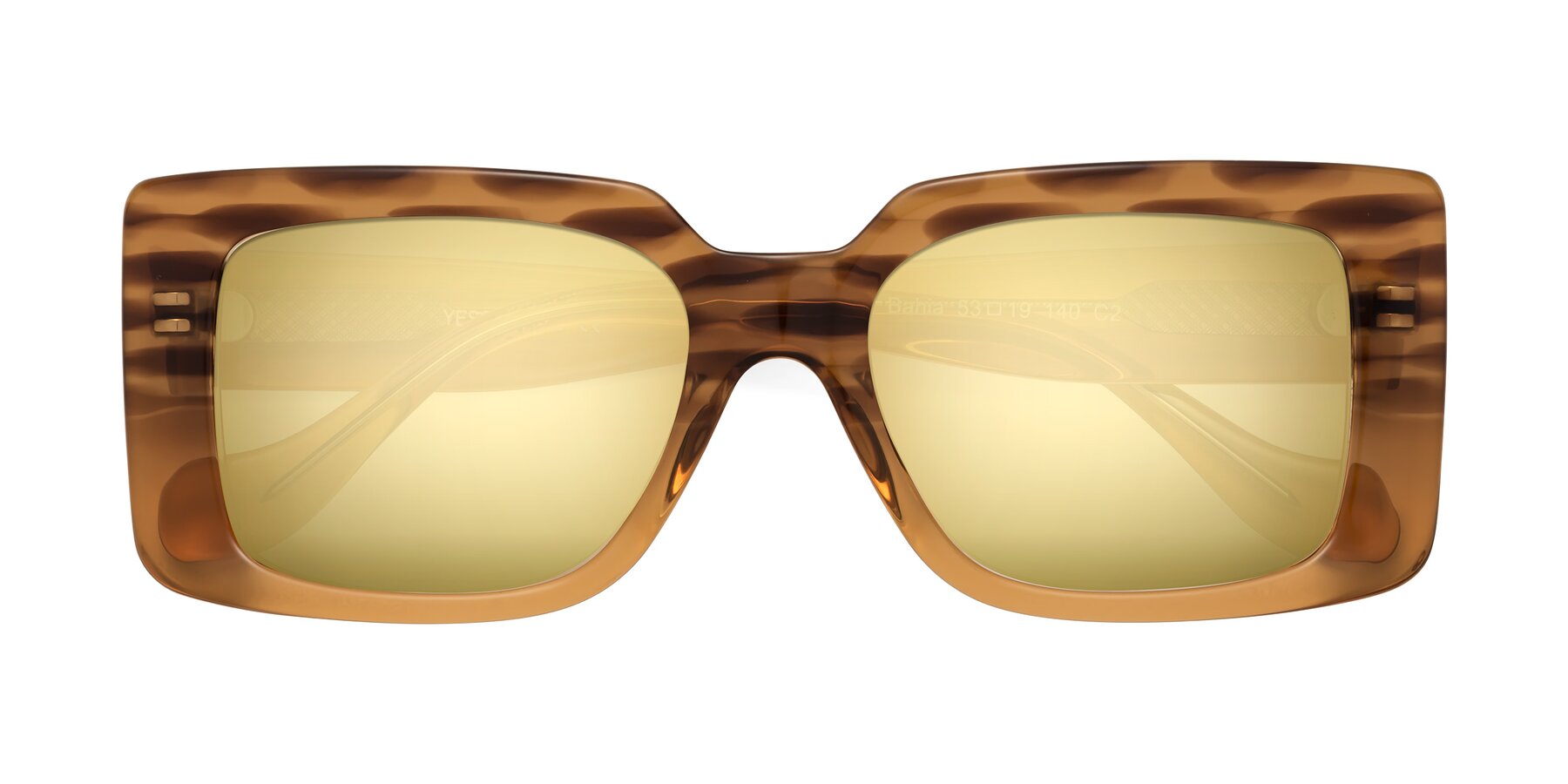 Folded Front of Bahia in Amber Striped with Gold Mirrored Lenses