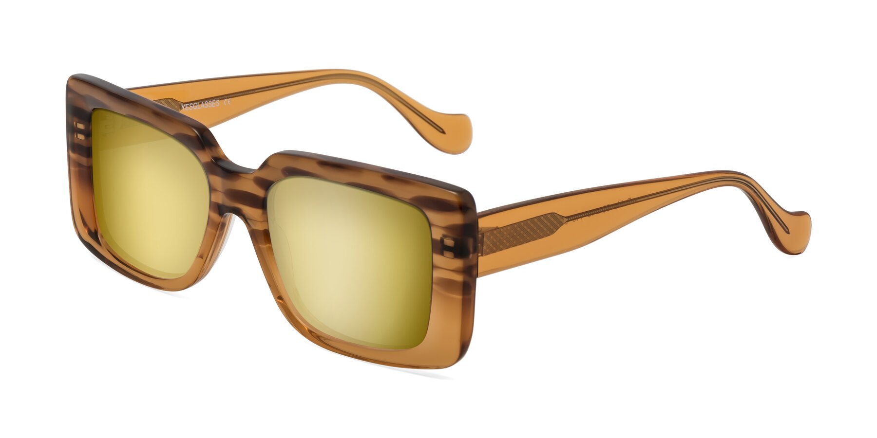 Angle of Bahia in Amber Striped with Gold Mirrored Lenses