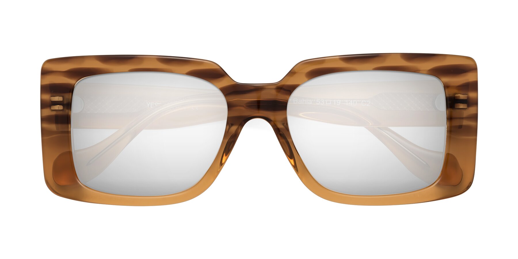 Folded Front of Bahia in Amber Striped with Silver Mirrored Lenses