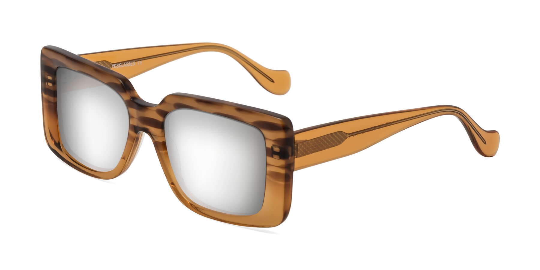 Angle of Bahia in Amber Striped with Silver Mirrored Lenses