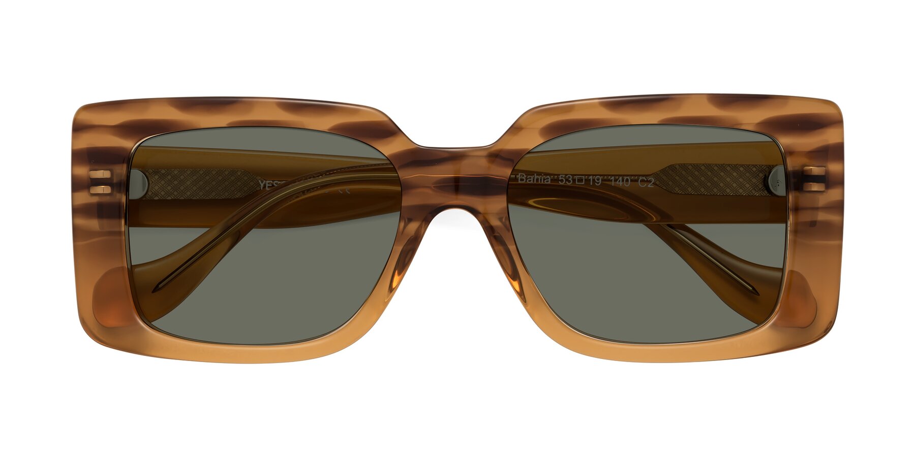 Folded Front of Bahia in Amber Striped with Gray Polarized Lenses