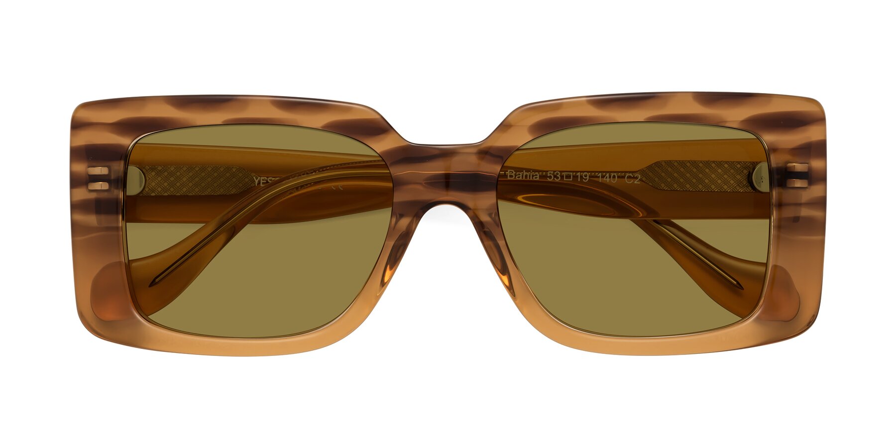 Folded Front of Bahia in Amber Striped with Brown Polarized Lenses