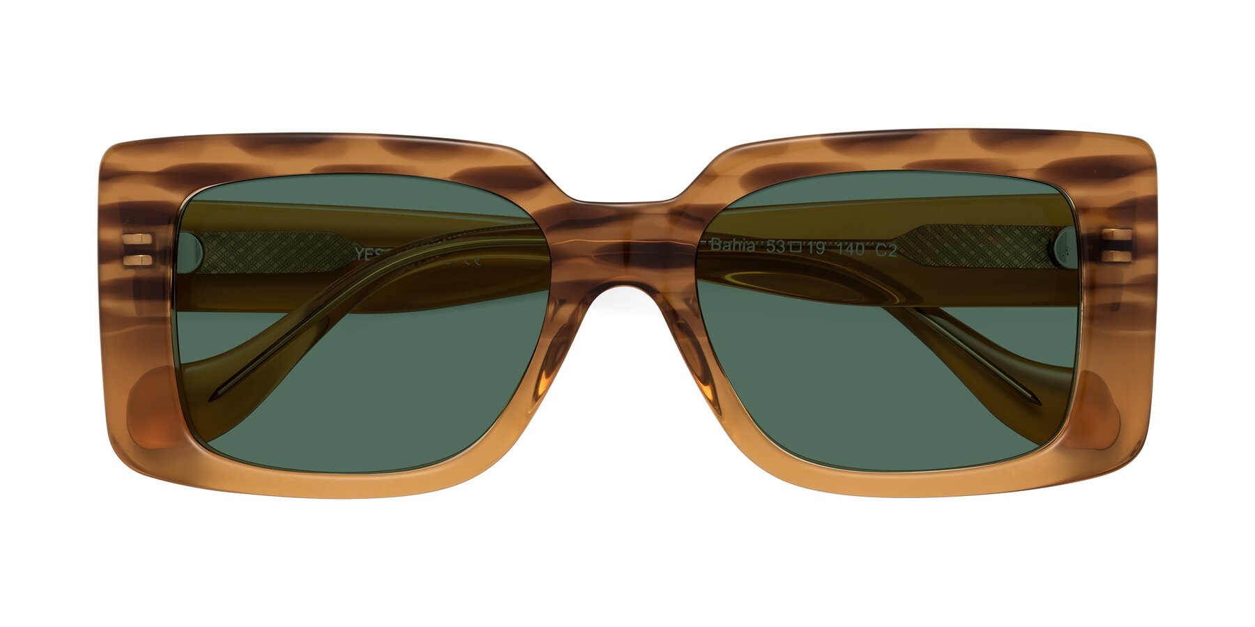 Folded Front of Bahia in Amber Striped with Green Polarized Lenses