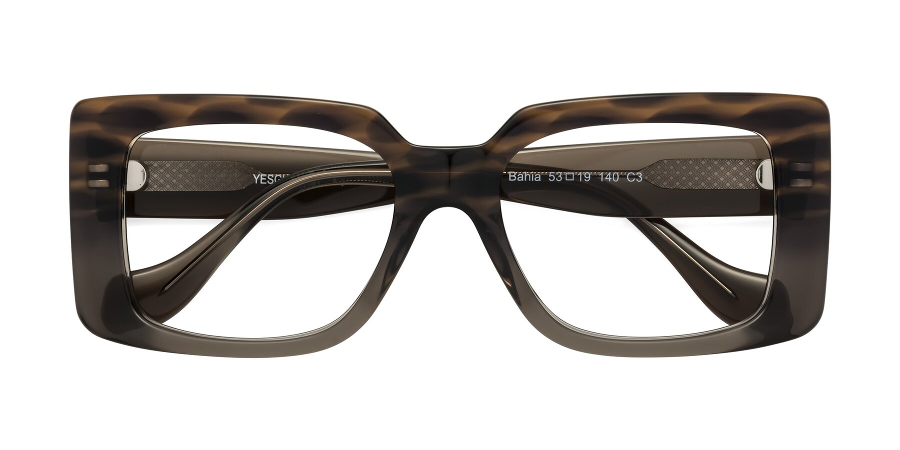 Folded Front of Bahia in Gray Striped with Clear Eyeglass Lenses