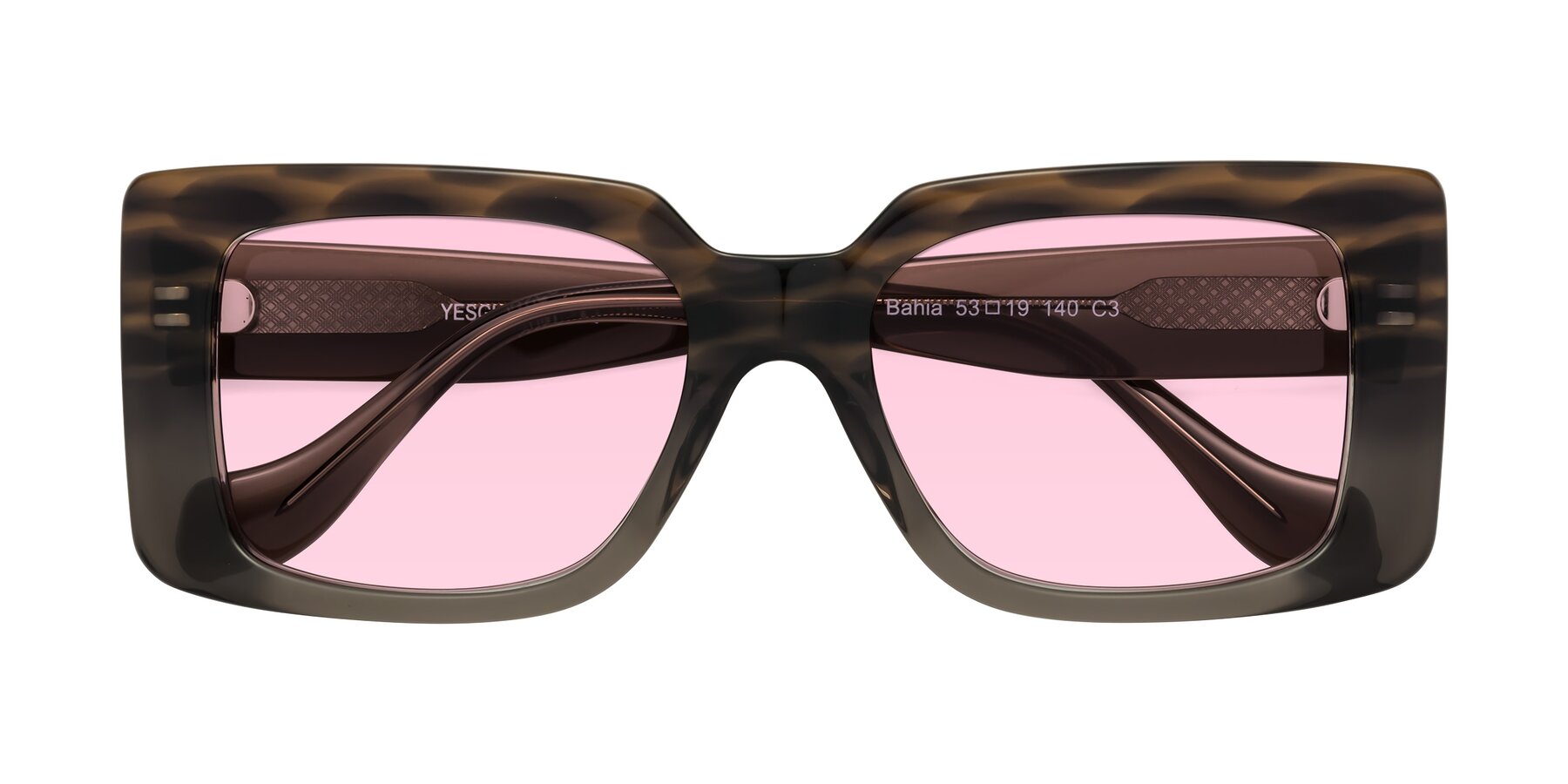 Folded Front of Bahia in Gray Striped with Light Pink Tinted Lenses