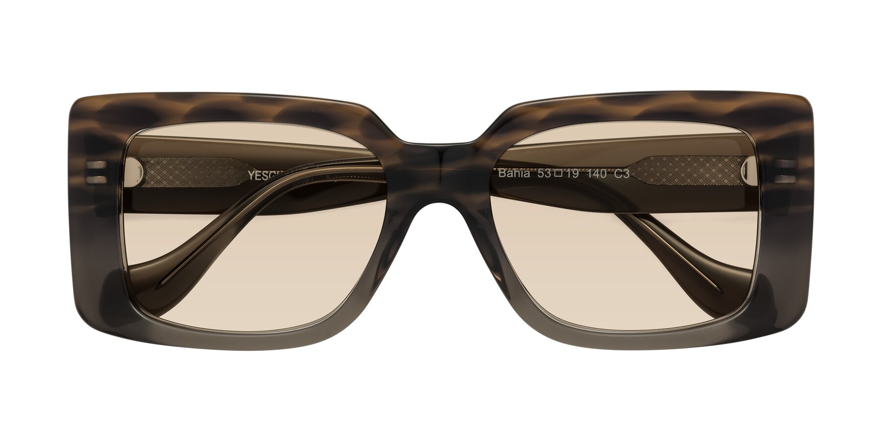 Folded Front of Bahia in Gray Striped with Light Brown Tinted Lenses