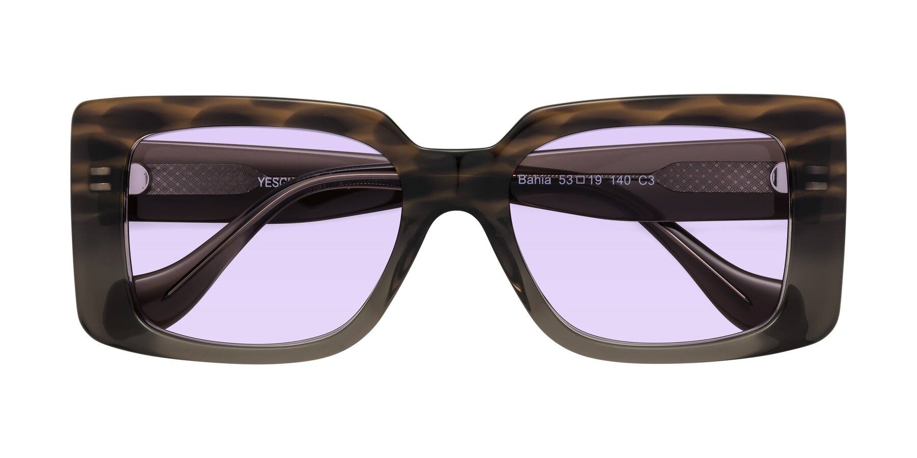 Folded Front of Bahia in Gray Striped with Light Purple Tinted Lenses