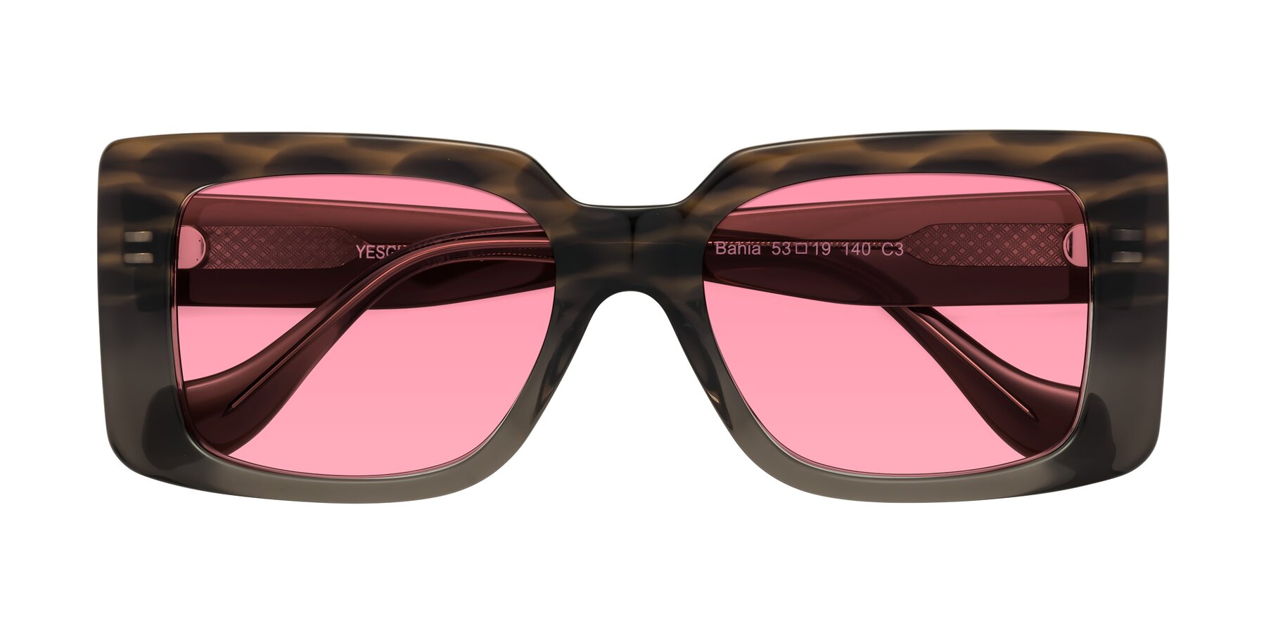Folded Front of Bahia in Gray Striped with Pink Tinted Lenses