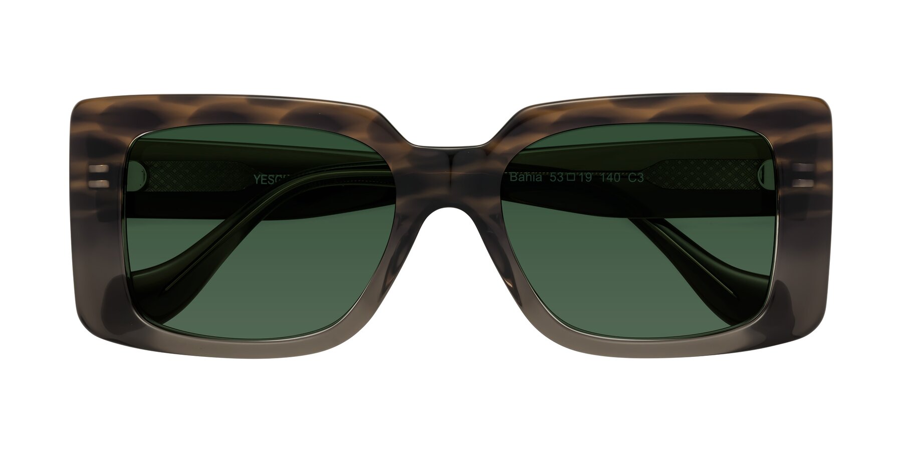 Folded Front of Bahia in Gray Striped with Green Tinted Lenses