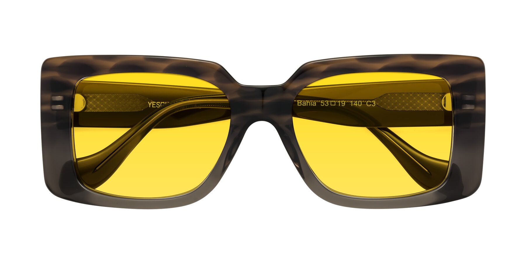 Folded Front of Bahia in Gray Striped with Yellow Tinted Lenses
